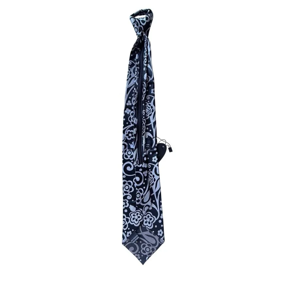 Littlest Prince Couture Tie 20 Inch Black & White Floral Pre-Tied Adjustable
